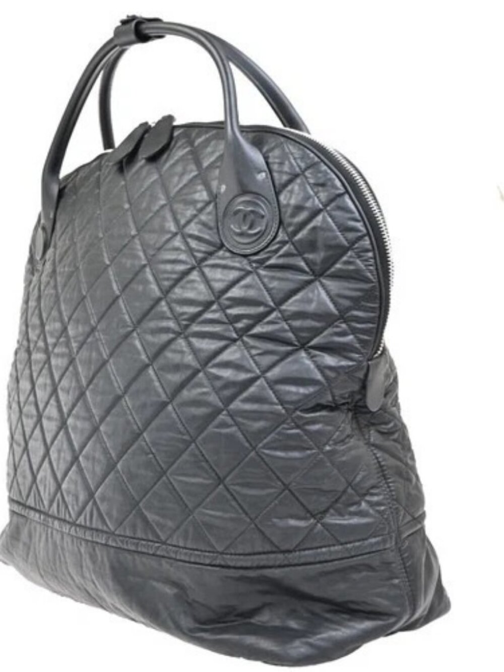 CHANEL CC Logo Coco Cocoon Travel Hand Bag Nylon Leather Black Italy 44RP154 - Picture 4 of 15